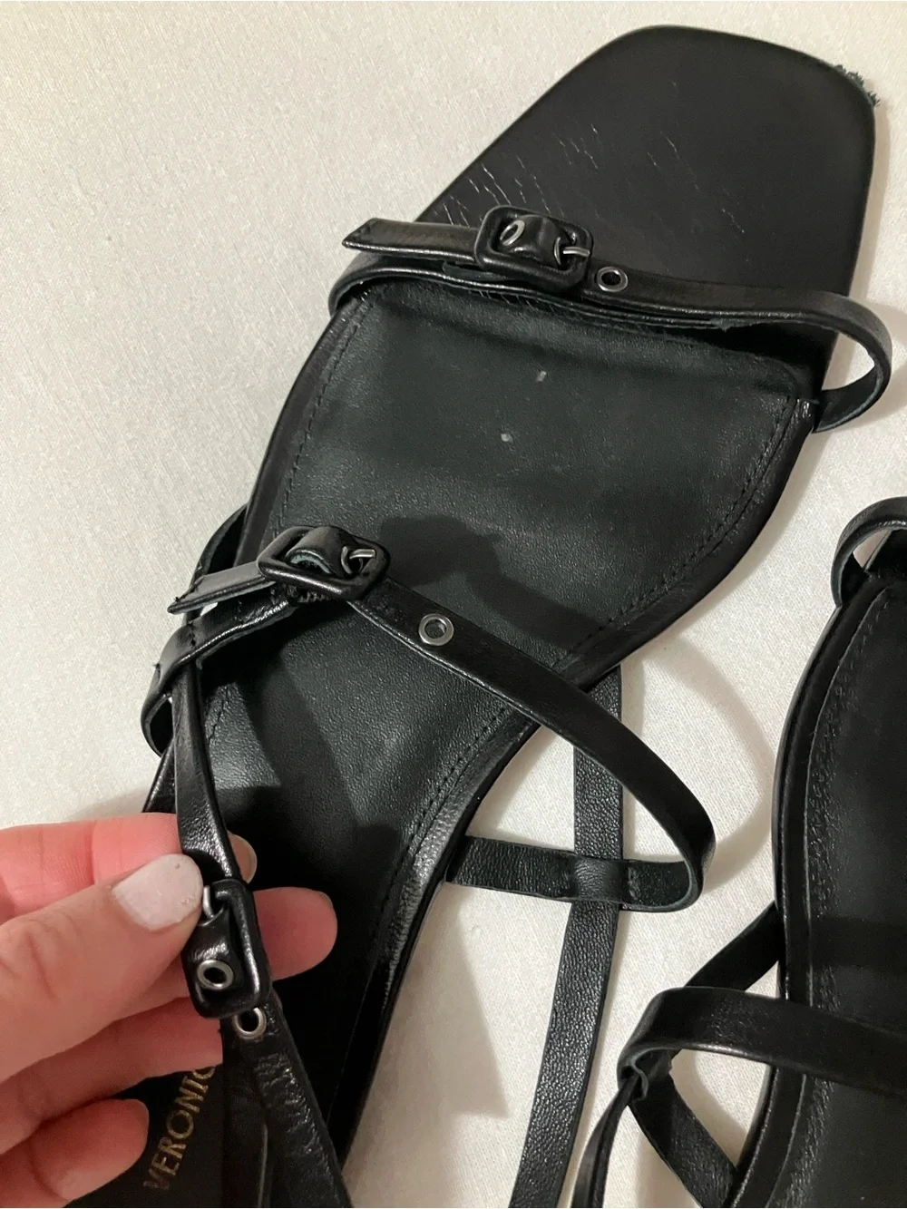 Veronica Beard Malinda Black Leather  Flat Strappy Sandals- 10